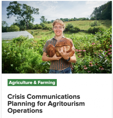woman with bread in garden and words crisis communications planning for agritourism operations 